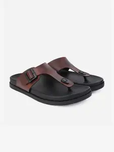 Styli Men Faux Leather Open Toe Sandals With Buckle Detail