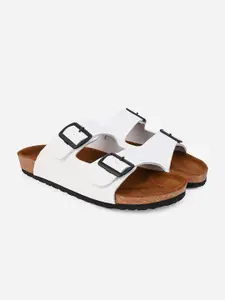 Styli Men White Double Buckle Straps Comfort Sandals