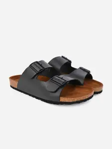 Styli Men Faux Leather Comfort Sandals With Double Buckle Straps