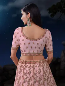 ODETTE Embroidered Sequinned Net Semi-Stitched Lehenga & Blouse With Dupatta