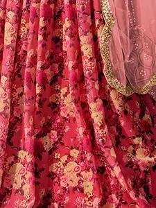 ODETTE Printed Semi-Stitched Lehenga & Blouse With Dupatta