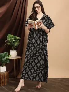 Claura Women Printed Pure Cotton Maxi Nightdress