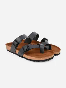 Styli Men Grey Toe Loop Double Buckle Straps Comfort Sandals
