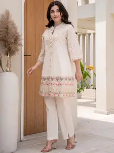 AUTUMN LANE Floral Embroidered Pure Cotton Top & Trouser Co-Ords