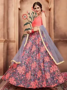 ODETTE Embroidered Zari Work Net Semi-Stitched Lehenga & Blouse With Dupatta
