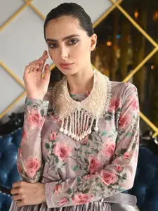 ODETTE Pearls Embroidered Tasseled Collars Necklace