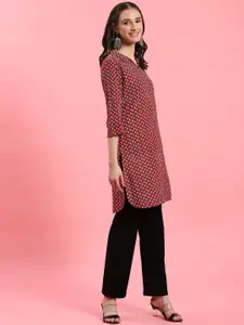 Shree Floral Printed Straight Shirt Collar Kurta