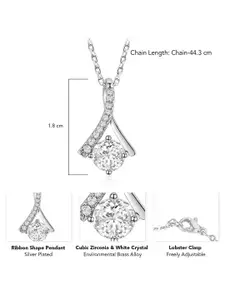 Peora Silver-Plated Cubic Zirconia & Crystal Studded Pendant With Chain