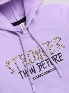 Ginie Girls Typography Printed Hooded Sweatshirt