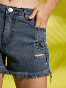 AAHWAN Women Loose Fit Denim Denim Shorts