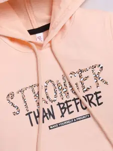 Ginie Girls Typography Printed Hooded Sweatshirt