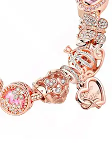 Peora Rose Gold-Plated Cubic Zirconia Studded Charm Bracelet