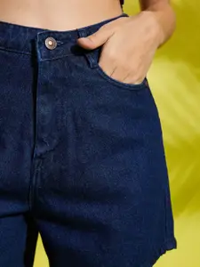 AAHWAN Women Slim Fit High-Rise Denim Shorts