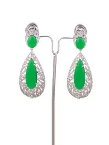 Mirana Rhodium Plated Cubic Zirconia Teardrop Shaped Drop Earrings