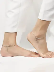 Sangria Set of 2 925 Sterling Silver Rhodium Plated Beaded Butterfly Anklet