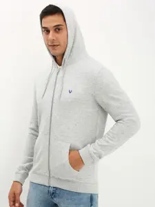 Allen Solly Men Hooded Pure Cotton Front-Open Sweatshirt
