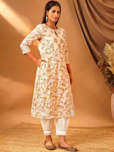 JAYPORE Floral Printed Keyhole Neck Straight Kurta