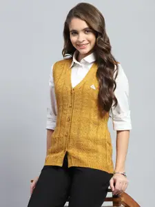 Monte Carlo Women Self Design Cable Knit Woollen Sweater Vest