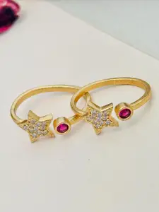 ABDESIGNS Gold-Plated American Diamond Toe Rings