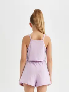 DeFacto Girls Printed Shoulder Straps Pure Cotton Top With Shorts