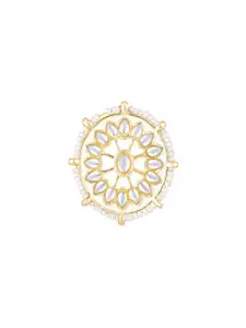 Peora Gold-Plated Kundan Studded & Beaded Adjustable Finger Ring