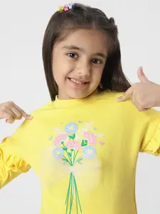 Nauti Nati Girls Floral Printed Sweatshirt with Ruffle Detail