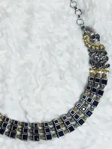 VIRAASI Silver-Plated Stones Studded Oxidised Necklace