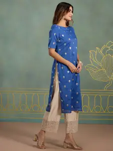 Likha Floral Printed Chanderi Cotton Straight Kurta