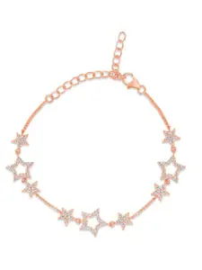 Zavya 925 Sterling Silver Cubic Zirconia Studded Rose Gold-Plated Wraparound Bracelet