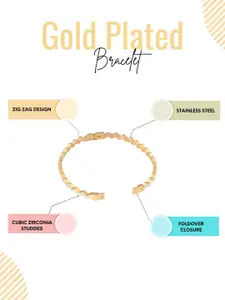Adwitiya Collection Stainless Steel Gold-Plated CZ Studded Bangle-Style Bracelet