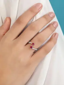 Zavya 925 Sterling Silver Rhodium-Plated Cubic Zirconia Studded Adjustable Finger Ring