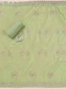 Koskii Floral Embroidered Organza Unstitched Dress Material