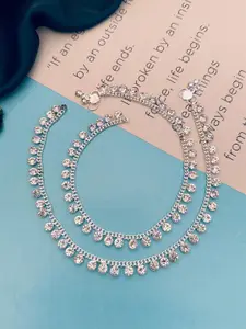 Sangria Set Of 2 Silver-Plated Stone Studded Anklets