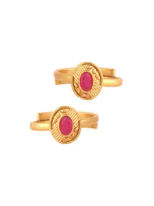Peora Gold-Plated Stone Studded Floral Adjustable Toe Rings