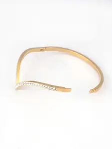 Adwitiya Collection Stainless Steel Gold-Plated Stones Studded Bangle-Style Bracelet