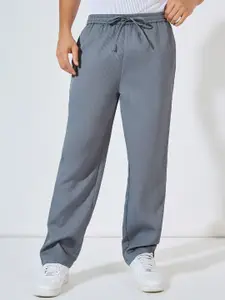 Styli Grey Self Design Pleated Corduroy Weave Relaxed Resort Collar Shirt With Trousers