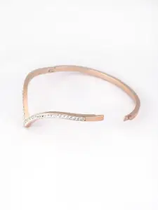 Adwitiya Collection Stainless Steel Rose Gold-Plated Stone Studded Bangle-Style Bracelet