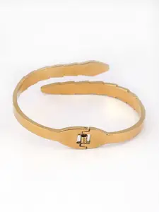 Adwitiya Collection Stainless Steel Gold-Plated Cubic Zirconia Studded Wraparound Bracelet