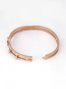 Adwitiya Collection Stainless Steel Rose Gold-Plated Stones Studded Bangle-Style Bracelet