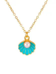 V FASHION JEWELLERY Gold- Plated Stainless Steel Pearl Enamelled Pendant With Chain