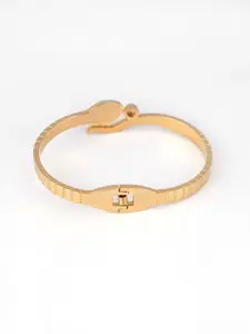 Adwitiya Collection Stainless Steel Gold-Plated CZ & Mother of Pearl Bangle-Style Bracelet