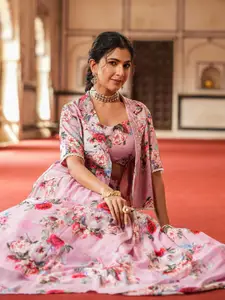 SCAKHI Floral Printed Beads & Stones Ready to Wear Lehenga & Blouse