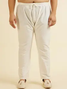 Manyavar Plus Size Floral Woven Design Mandarin Collar Straight Kurta with Pyjamas