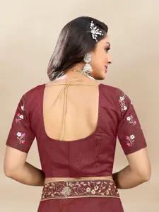 LADY SHOPI Embroidered Thread Work Semi-Stitched Lehenga & Unstitched Blouse With Dupatta