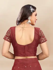 LADY SHOPI Embroidered Thread Work Semi-Stitched Lehenga & Unstitched Blouse With Dupatta