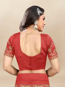 LADY SHOPI Embroidered Thread Work Semi-Stitched Lehenga & Unstitched Blouse With Dupatta