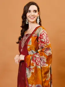 Meena Bazaar Women Embroidered Unstitched Dress Material With Printed Dupatta