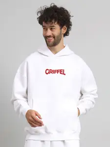 GRIFFEL Men Graphic Printed Hood Fleece Pullover Sweatshirt