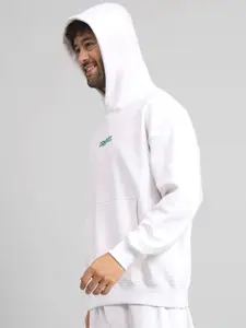 GRIFFEL Men Typography Printed Hood Fleece Pullover Sweatshirt