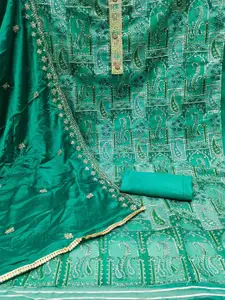 Ishin Ethnic Motifs Embroidered Sequinned Organza Unstitched Dress Material